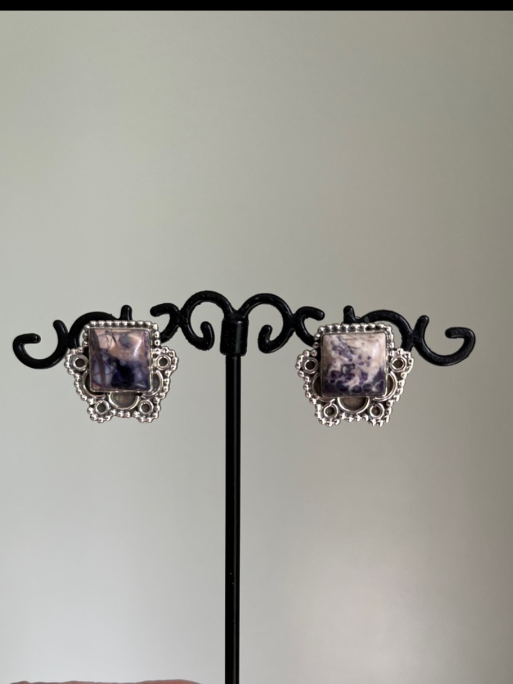 Sodalite Stone Square Filigree Stud Earrings